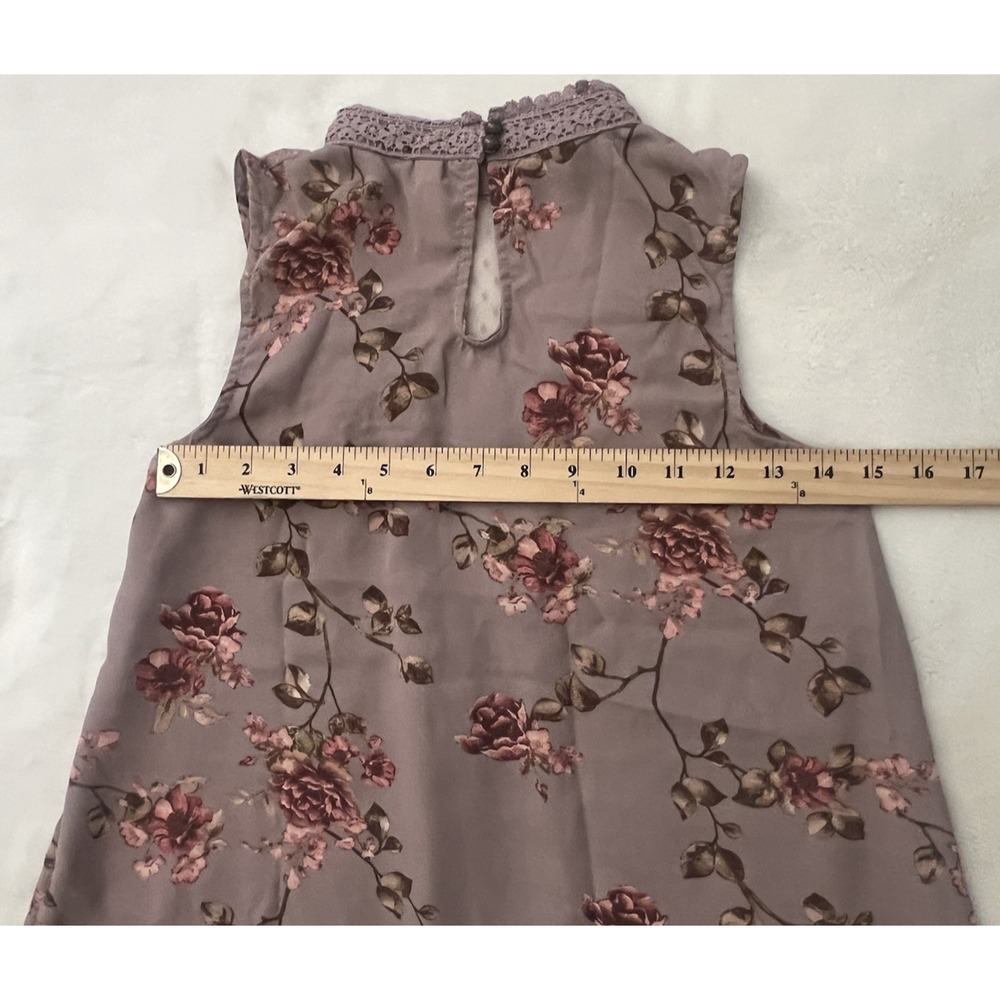 Xhilaration Womens Small Floral Sleeveless Lace Mock Neck Tunic Blouse Mauve S - Picture 5 of 6